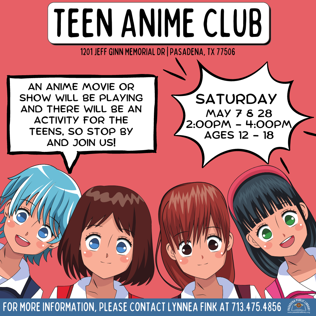 Shaler North Hills Library  Teen Anime Club Halloween Edition Wednesday  October 30 from 315415 PM  SNHL Come hang out with other anime fans  make crafts share cosplay ideas draw and