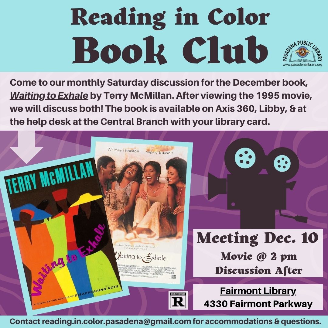 Reading in Color Book Club!  Come to our monthly Saturday discussion for the December book 