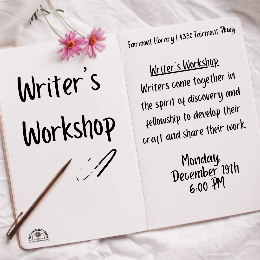 Writers come together in the spirit of discovery and fellowship to develop their craft and share their work. Every third Monday of the month at 6:00 PM at the Fairmont Library.