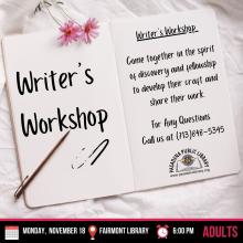 NOVEMBER 18_ WRITER'S WORKSHOP FAIRMONT